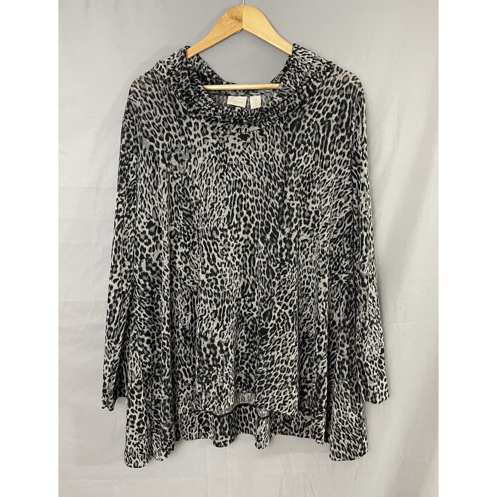 Chicos Top Womens Large L Cowl Neck Stretchy Leopard Print 2